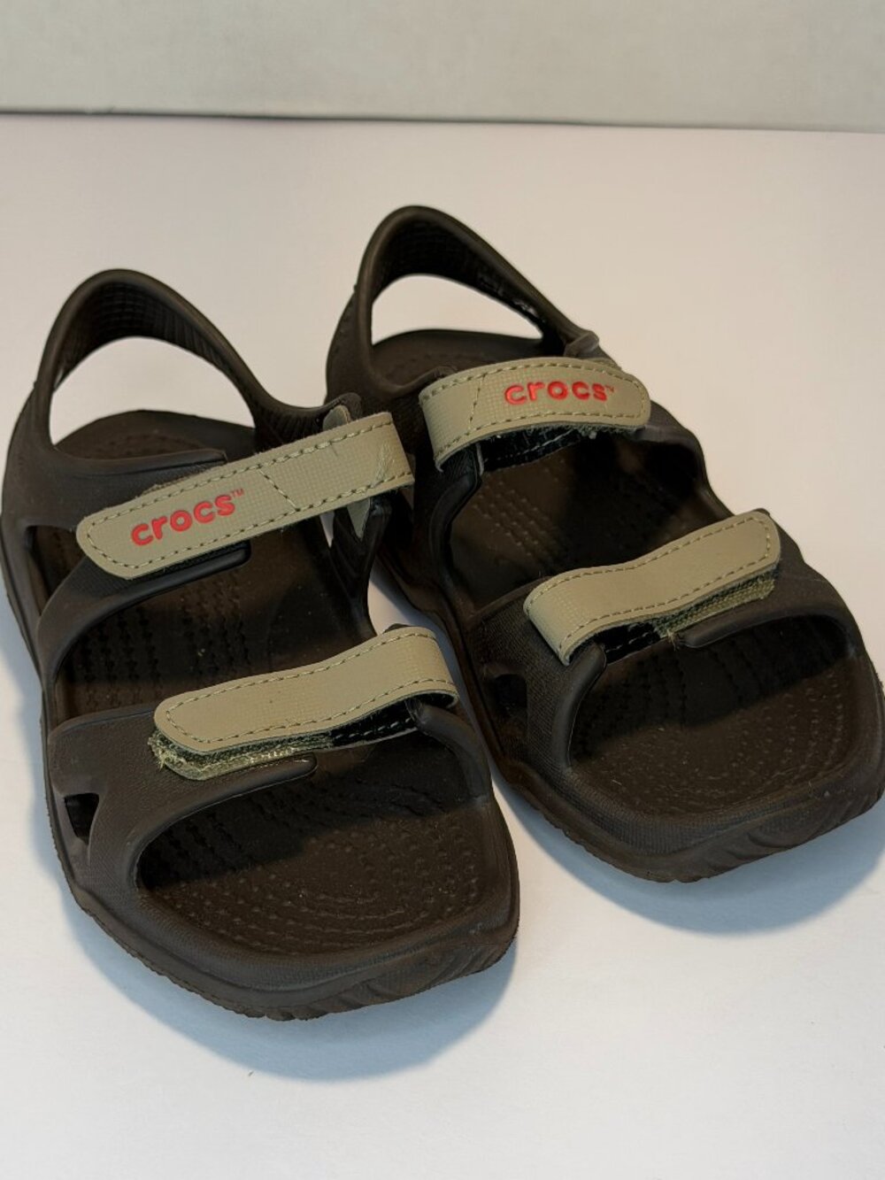 Crocs Swiftwater River Sandals Brown Hook and Loop Straps Kids Size 11